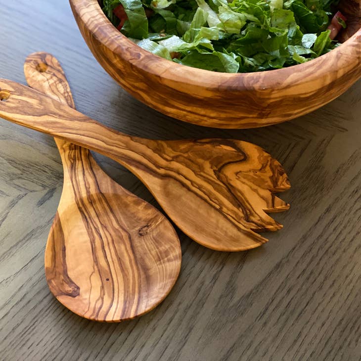 Olive Wood Salad Servers - touchGOODS