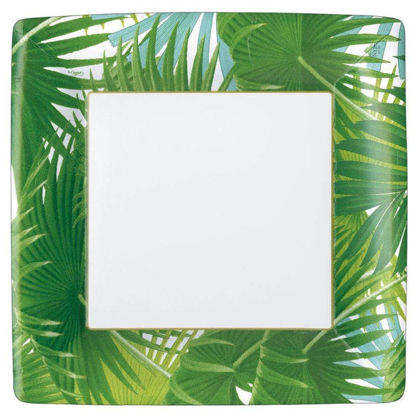 Palm Fronds Square Paper Dinner Plates in White - 8 Per Package - touchGOODS