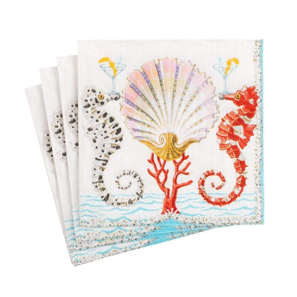 Seahorses and Shell Paper Cocktail Napkins - 20 Per Package - touchGOODS