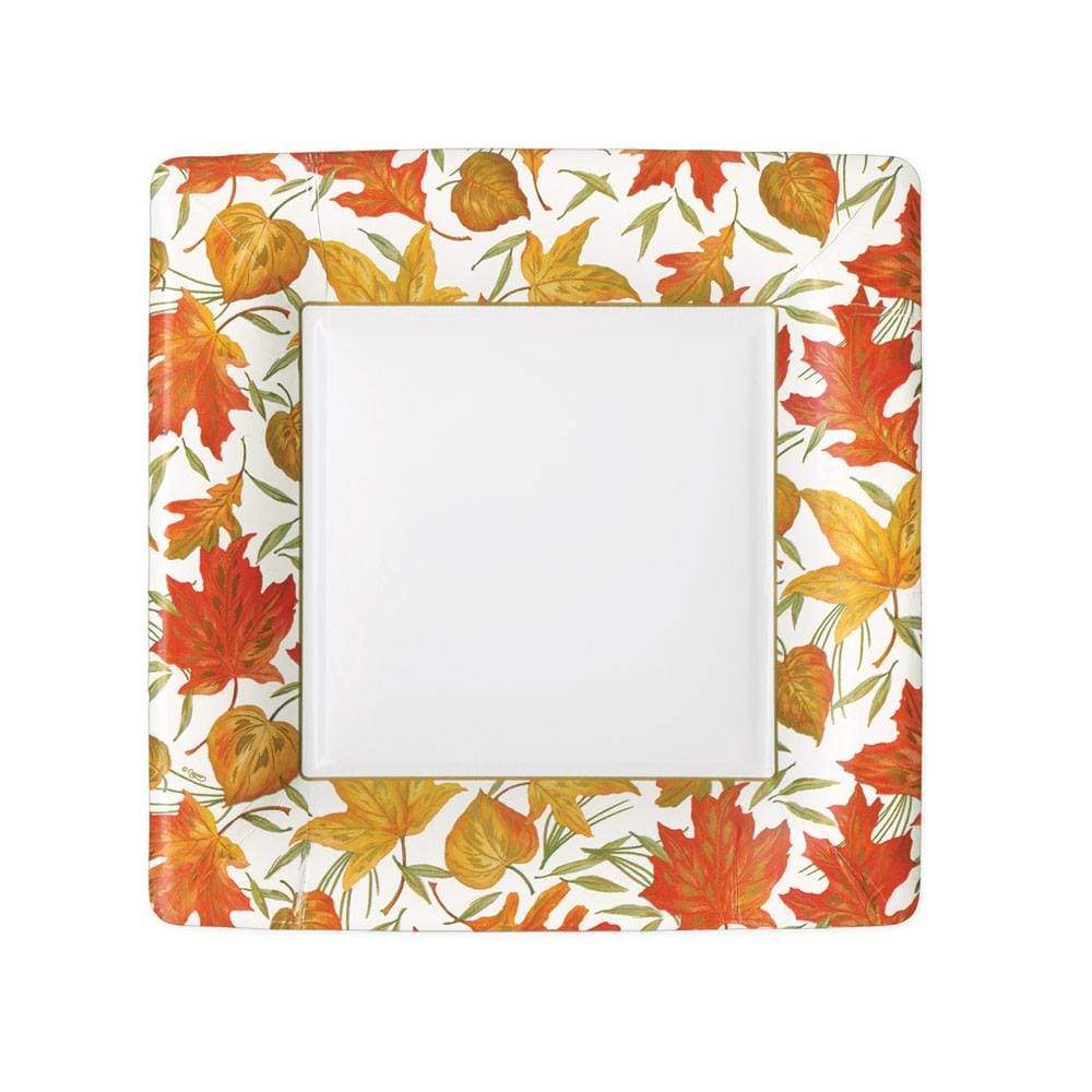 Woodland Leaves Square Paper Salad & Dessert Plates in Ivory - 8 Per Package - touchGOODS