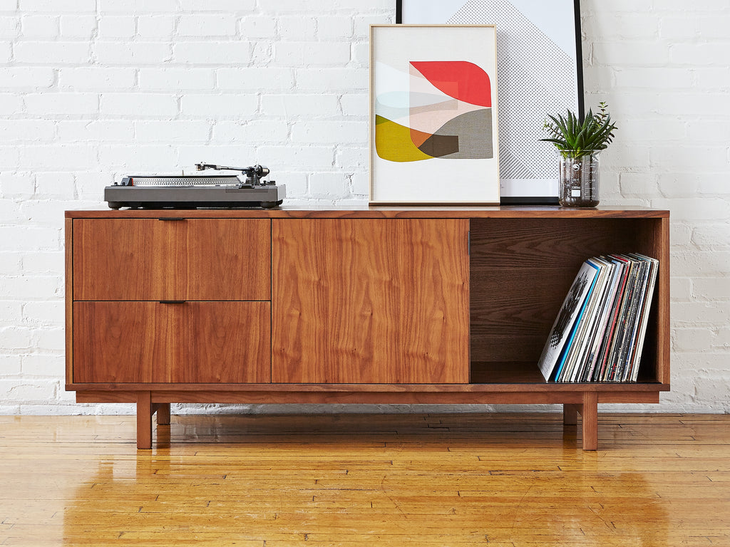 Gus* Modern Belmont Media Stand in a styled room setting