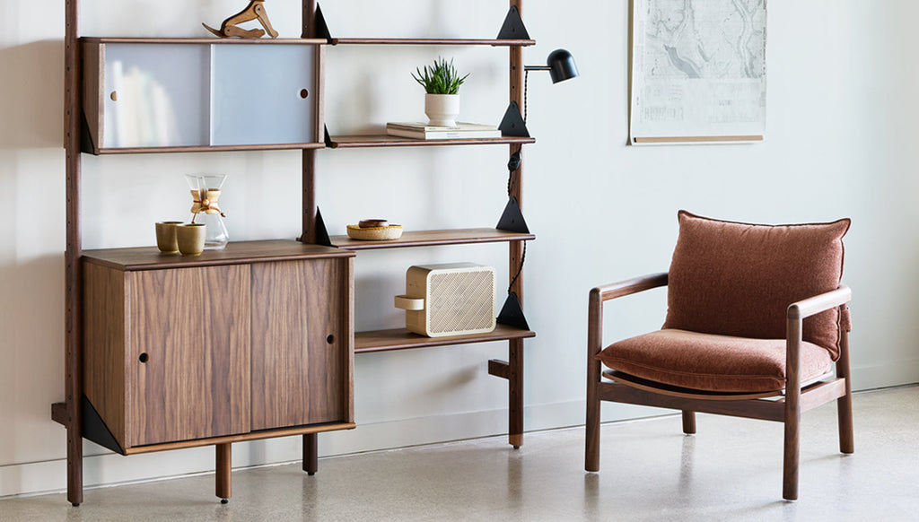 Gus* Modern Branch-2 Multi Storage Unit with Desk in a styled room setting