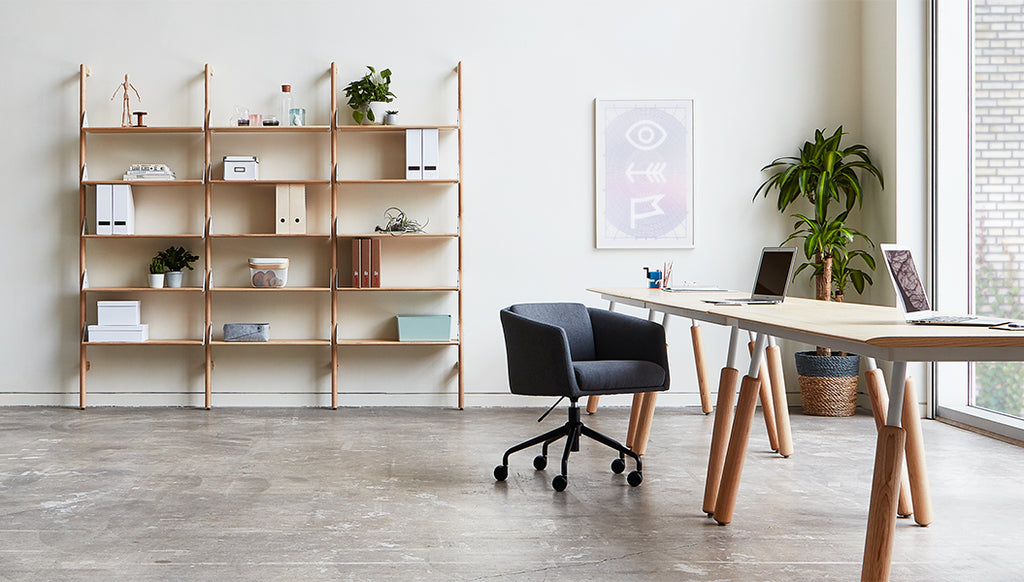 Gus* Modern Branch-3 Desk Shelving Unit in a styled room setting