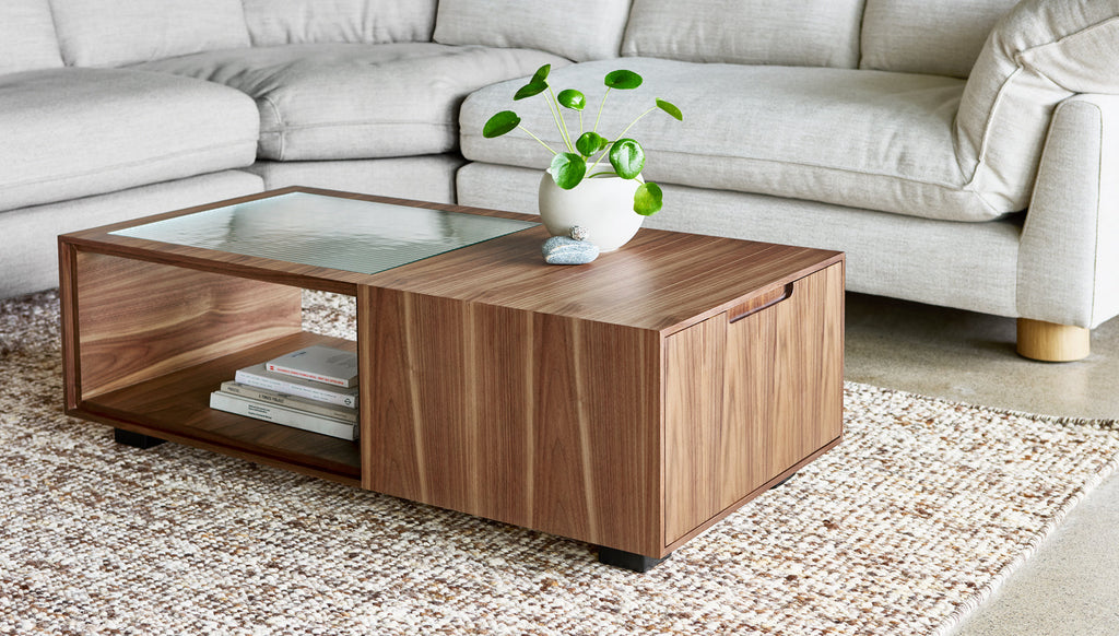 Gus* Modern Conway Coﬀee Table in a styled room setting