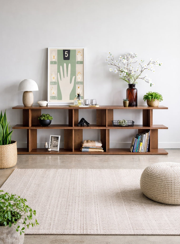 Gus* Modern Albion 3-Tier Shelving Unit in a styled room setting