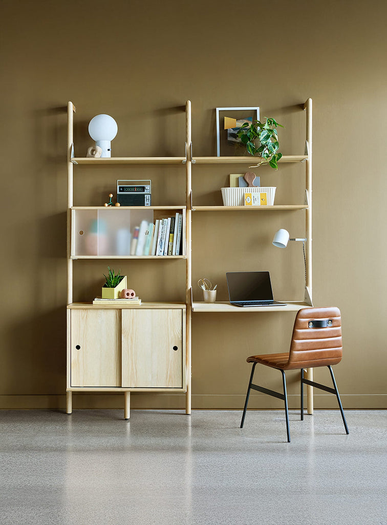Gus* Modern Branch-2 Shelving Unit with Desk in a styled room setting