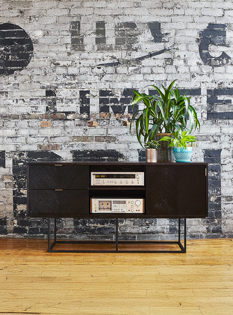 Gus* Modern Myles Media Stand in a styled room setting