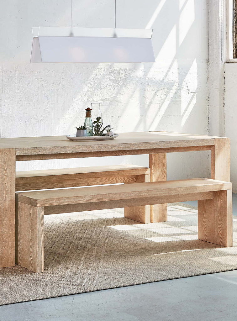 Gus* Modern Plank Bench in a styled room setting