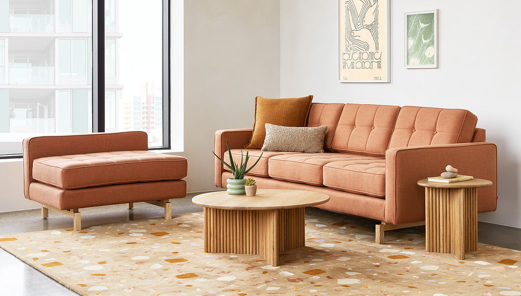 Gus* Modern Jane 2 LOFT Bi-Sectional Natural Finish Base in a styled room setting