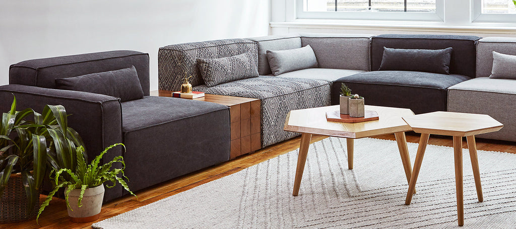 Gus* Modern Mix Modular Block Table in a styled room setting