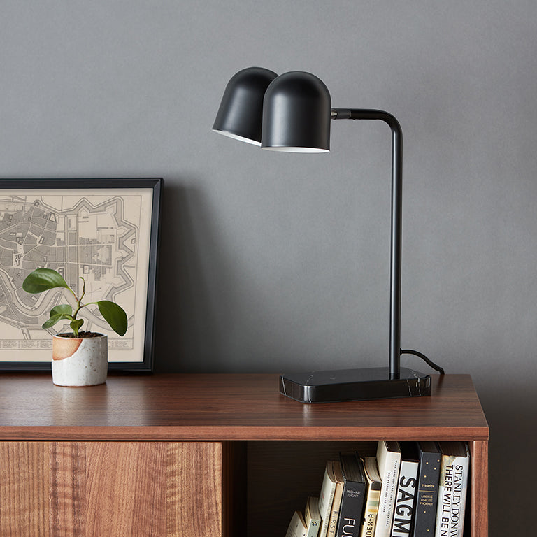 Gus* Modern Tandem Table Lamp in a styled room setting