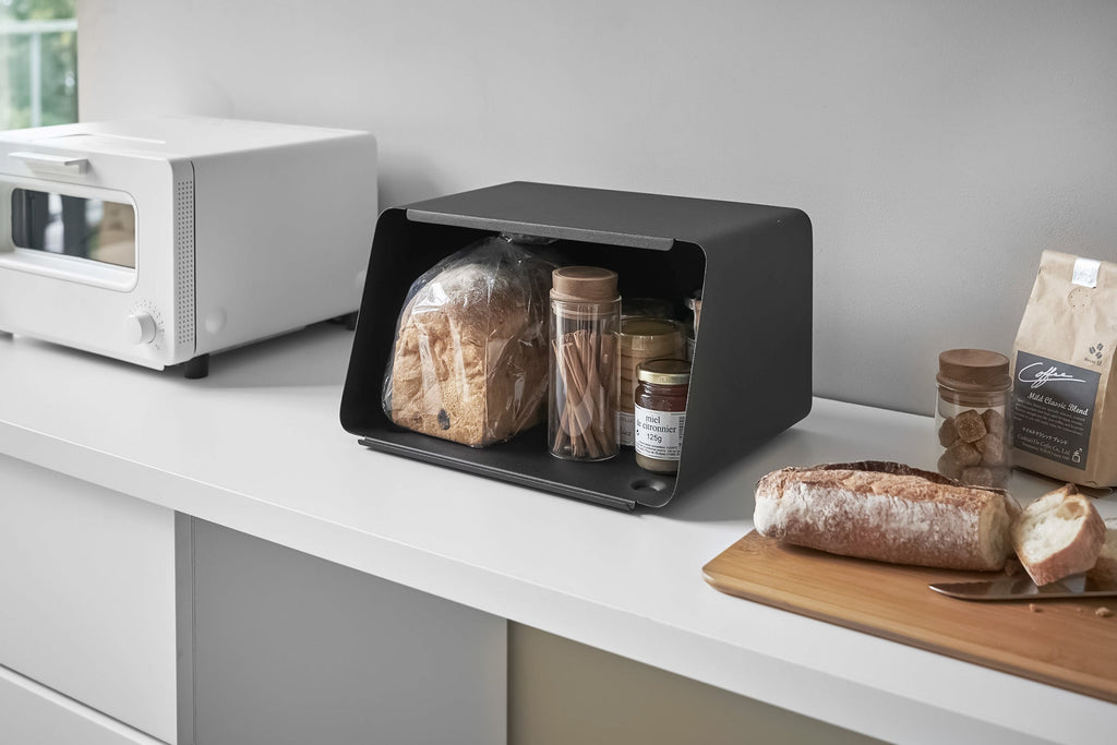 Bread Box With Cutting Board Lid - Steel + Wood - touchGOODS