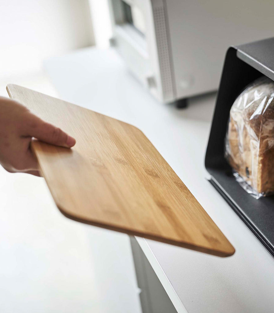 Bread Box With Cutting Board Lid - Steel + Wood - touchGOODS