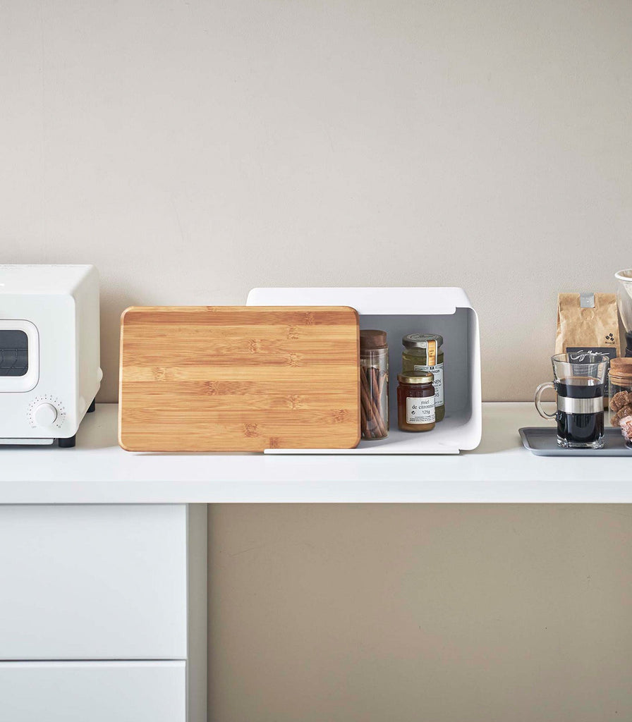 Bread Box With Cutting Board Lid - Steel + Wood - touchGOODS