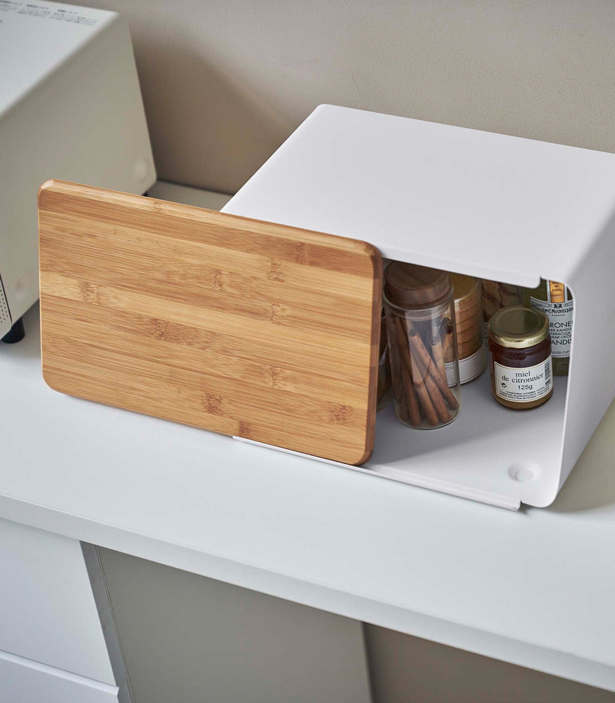 Bread Box With Cutting Board Lid - Steel + Wood - touchGOODS