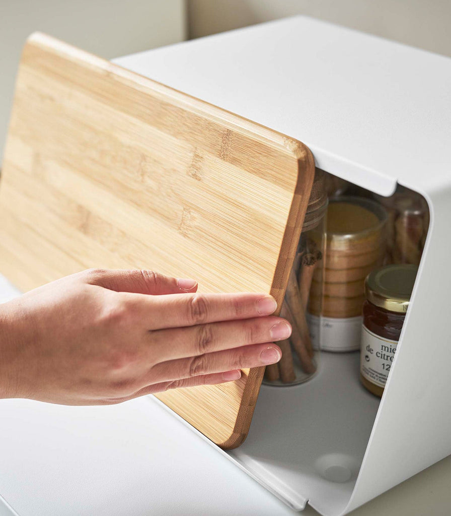 Bread Box With Cutting Board Lid - Steel + Wood - touchGOODS