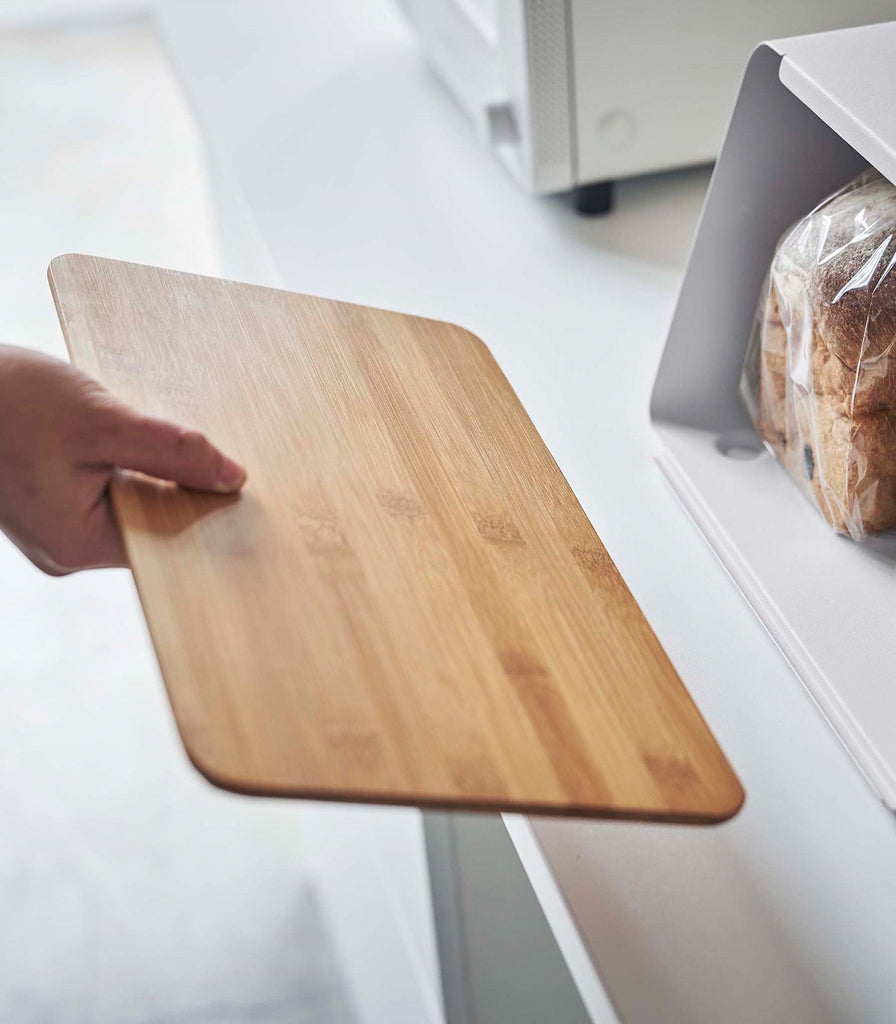 Bread Box With Cutting Board Lid - Steel + Wood - touchGOODS