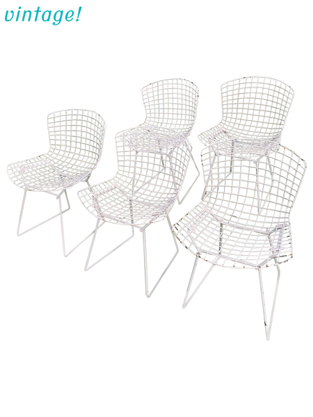 Vintage Harry Bertoia Knoll White Wire Chairs - Set of 5 - touchGOODS