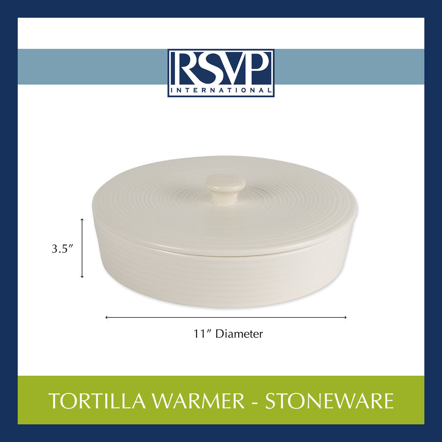 TORTILLA WARMER - 10IN - STONEWARE - WHITE - touchGOODS