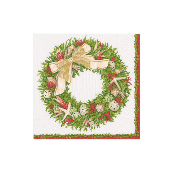 Shell Wreath Paper Cocktail Napkins in Ivory - 20 Per Package - - touchGOODS