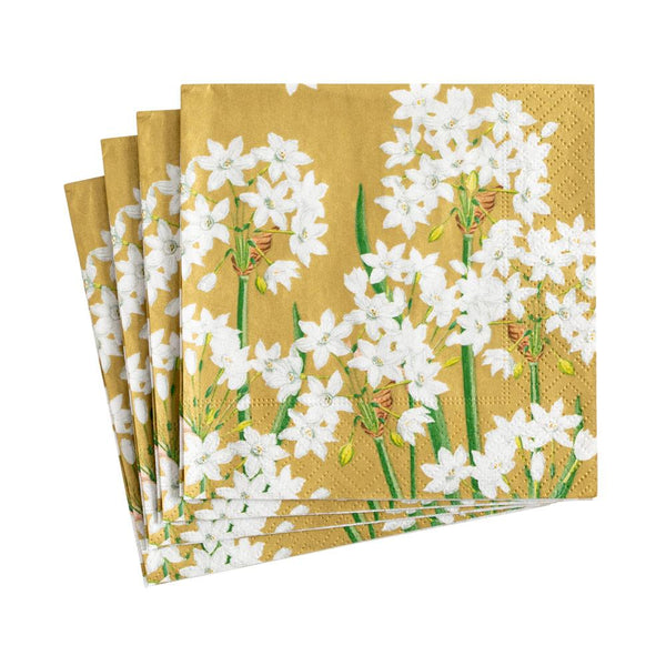 Paperwhites Paper Cocktail Napkins in Gold - 20 Per Package - touchGOODS