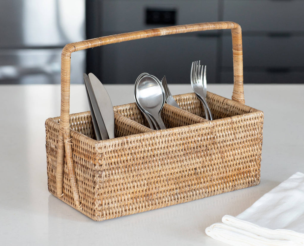 Rattan 3 Section Caddy/Cutlery Holder - touchGOODS