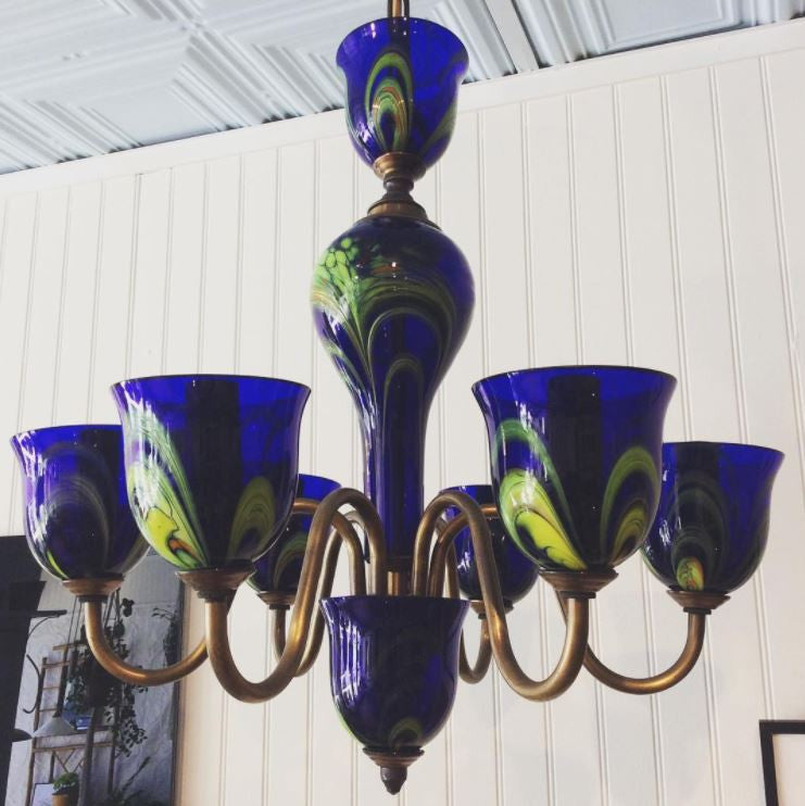 Vintage Cobalt Blue Prague Glass Chandelier | touchGOODS