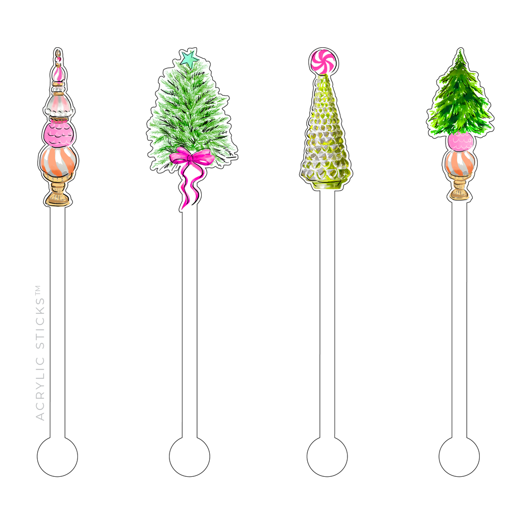 Whimsical Christmas Trees Acrylic Stir Sticks Combo - touchGOODS