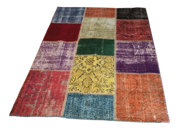 Over-Dyed Vintage Turkish Patchwork Area Rug 4′ × 5′11″ | touchGOODS