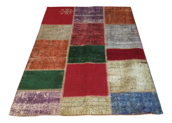 Vintage Turkish Over-Dyed Patchwork Area Rug 4′ × 5′11 | touchGOODS